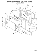 DRYER FRONT PANEL AND DOOR PARTS Diagram and Parts List for LTE6234DQ5  Whirlpool Washer Dryer Combo