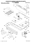 COOKTOP, BURNER, AND GRATE PARTS Diagram and Parts List for KGCP463KSS0  KitchenAid Cooktop