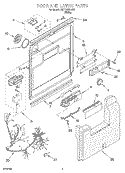 DOOR AND LATCH Diagram and Parts List for KUDY25SHWH1  KitchenAid Dishwasher