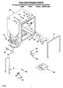 TUB AND FRAME PARTS Diagram and Parts List for GU2500XTPS0  Whirlpool Dishwasher