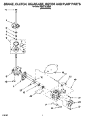 BRAKE, CLUTCH, GEARCASE, MOTOR AND PUMP PARTS Diagram and Parts List for 7MWT74710SM0  Whirlpool Washer