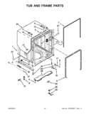 TUB AND FRAME PARTS Diagram and Parts List for KUDC10FXBL6  KitchenAid Dishwasher