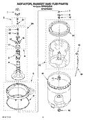 AGITATOR, BASKET AND TUB PARTS Diagram and Parts List for 7MWE87680SM0  Whirlpool Washer