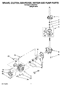 BRAKE, CLUTCH, GEARCASE, MOTOR AND PUMP PARTS Diagram and Parts List for YLTE5243DQ7  Whirlpool Washer Dryer Combo