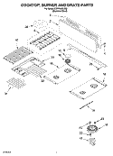 COOKTOP, BURNER AND GRATE Diagram and Parts List for KDRP462LSS0  KitchenAid Range