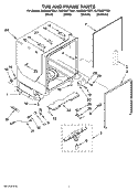 TUB AND FRAME PARTS Diagram and Parts List for KUDS03FTWH1  KitchenAid Dishwasher