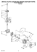 BRAKE, CLUTCH, GEARCASE, MOTOR AND PUMP PARTS Diagram and Parts List for 2DMTW5705TW0  Whirlpool Washer