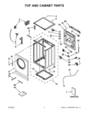 TOP AND CABINET PARTS Diagram and Parts List for WFC7500VW2  Whirlpool Washer