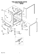 TUB AND FRAME PARTS Diagram and Parts List for 7GU3200XTSS0  Whirlpool Dishwasher