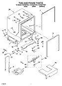 TUB AND FRAME PARTS Diagram and Parts List for KUDS02FRWH1  KitchenAid Dishwasher