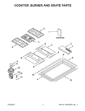 COOKTOP, BURNER AND GRATE PARTS Diagram and Parts List for GLS3665RS02  Whirlpool Cooktop