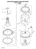 AGITATOR, BASKET AND TUB PARTS Diagram and Parts List for CAWB522SQ0  Crosley Washer