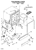 TUB ASSEMBLY PARTS Diagram and Parts List for RUD4500MQ2  Roper Dishwasher