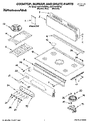 COOKTOP, BURNER AND GRATE PARTS Diagram and Parts List for KGCV465MMT03  KitchenAid Cooktop