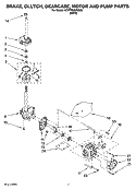 BRAKE, CLUTCH, GEARCASE, MOTOR AND PUMP PARTS Diagram and Parts List for 1CWTW5520SQ0  Whirlpool Washer