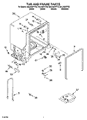 TUB AND FRAME PARTS Diagram and Parts List for DUL240XTPS9  Whirlpool Dishwasher