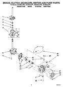 BRAKE, CLUTCH, GEARCASE, MOTOR AND PUMP PARTS Diagram and Parts List for 7MLSR8534PW1  Whirlpool Washer
