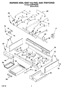 BURNER BOX, GAS VALVES, AND SWITCHES Diagram and Parts List for KGCP483KSS02  KitchenAid Cooktop