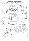 PUMP AND MOTOR PARTS Diagram and Parts List for GU1500XTLQ2  Whirlpool Dishwasher