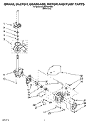 BRAKE, CLUTCH, GEARCASE, MOTOR AND PUMP PARTS Diagram and Parts List for 6ALSC8255MW3  Whirlpool Washer