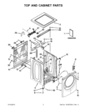 TOP AND CABINET PARTS Diagram and Parts List for WFW80HEBW0  Whirlpool Washer
