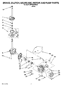 BRAKE, CLUTCH, GEARCASE, MOTOR AND PUMP PARTS Diagram and Parts List for 3SWTW5205SQ0  Whirlpool Washer