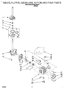 BRAKE, CLUTCH, GEARCASE, MOTOR & PUMP Diagram and Parts List for 6LBR5132BW1  Whirlpool Washer
