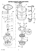 MOTOR, BASKET AND TUB PARTS Diagram and Parts List for WTW6200SW3  Whirlpool Washer