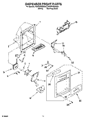 DISPENSER FRONT PARTS Diagram and Parts List for 7GS2SHEXMS00  Whirlpool Refrigerator