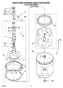 AGITATOR, BASKET AND TUB PARTS Diagram and Parts List for 7MRAS6233KQ5  Roper Washer