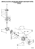 BRAKE, CLUTCH, GEARCASE, MOTOR AND PUMP PARTS Diagram and Parts List for 8TLSQ9545LW0  Whirlpool Washer