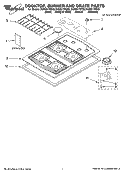 COOKTOP, BURNER AND GRATE PARTS Diagram and Parts List for SCS3617RB02  Whirlpool Cooktop