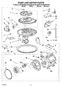 PUMP AND MOTOR PARTS Diagram and Parts List for GU1200XTLB0  Whirlpool Dishwasher