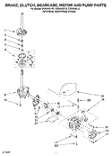 BRAKE, CLUTCH, GEARCASE, MOTOR AND PUMP Diagram and Parts List for GSQ9632LL0  Whirlpool Washer
