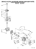 BRAKE, CLUTCH, GEARCASE, MOTOR AND PUMP PARTS Diagram and Parts List for 4PWTW5725SG0  Whirlpool Washer