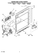 DOOR AND LATCH PARTS Diagram and Parts List for KUDK03ITBT0  KitchenAid Dishwasher