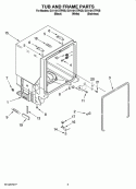 TUB AND FRAME PARTS Diagram and Parts List for DU1101XTPBB  Whirlpool Dishwasher
