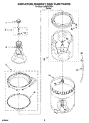 AGITATOR, BASKET AND TUB PARTS Diagram and Parts List for RAB2121PW1  Roper Washer