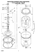 AGITATOR, BASKET AND TUB PARTS Diagram and Parts List for 1CLSR9434PT1  Whirlpool Washer