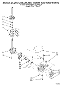 BRAKE, CLUTCH, GEARCASE, MOTOR & PUMP Diagram and Parts List for 7MLSQ8543JQ4  Whirlpool Washer