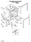 TUB AND FRAME PARTS Diagram and Parts List for 7GU3200XTSS1  Whirlpool Dishwasher