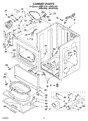 CABINET PARTS Diagram and Parts List for LGQ8611LW1  Whirlpool Dryer