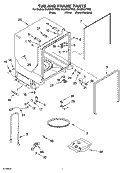 TUB AND FRAME PARTS Diagram and Parts List for GU3200XTPB0  Whirlpool Dishwasher