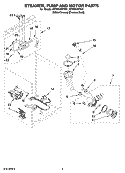 STEAMER, PUMP AND MOTOR PARTS Diagram and Parts List for WFW9500TC01  Whirlpool Washer
