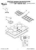 COOKTOP, BURNER AND GRATE PARTS Diagram and Parts List for GLT3057RQ02  Whirlpool Cooktop