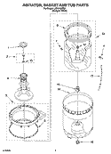 AGITATOR, BASKET AND TUB PARTS Diagram and Parts List for LBR4132PQ2  Whirlpool Washer