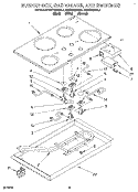 BURNER BOX, GAS VALVES, AND SWITCHES Diagram and Parts List for KGCT305BBL1  KitchenAid Cooktop