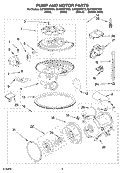 PUMP AND MOTOR PARTS Diagram and Parts List for GU1500XTKQ0  Whirlpool Dishwasher