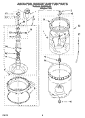 AGITATOR, BASKET AND TUB PARTS Diagram and Parts List for 3XLBR8543JQ2  Whirlpool Washer