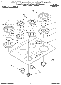COOKTOP, BURNER AND GRATE Diagram and Parts List for KGCT365BBL3  KitchenAid Cooktop